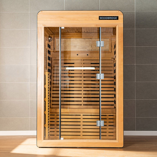 2 Person Canadian Hemlock Wood Infrared Sauna For Home With Touch-Tone Keypad, Led Color Therapy Light, Tempered Glass Door And A Top Vent