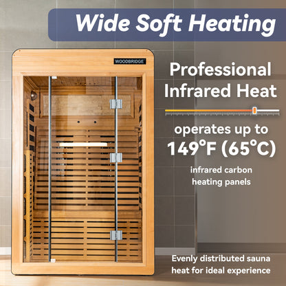 2 Person Canadian Hemlock Wood Infrared Sauna For Home With Touch-Tone Keypad, Led Color Therapy Light, Tempered Glass Door And A Top Vent