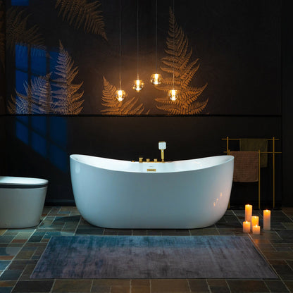 WOODBRIDGE 72" x 35-3/8" Whirlpool and Air Bath Heated Soaking Combination Tub with Adjustable Speed Air Blower and Display Control Panel, Brushed Gold Finish Trim and Drain Kit