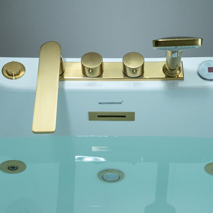 WOODBRIDGE 72" x 35-3/8" Whirlpool and Air Bath Heated Soaking Combination Tub with Adjustable Speed Air Blower and Display Control Panel, Brushed Gold Finish Trim and Drain Kit