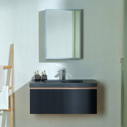 WOODBRIDGE 29-1/2 in. W x 19-5/8 in. D Wall Mounted Floating Multi-layer Engineering Wood Bathroom Vanity with Premium Black Sintered Stone Vanity Top