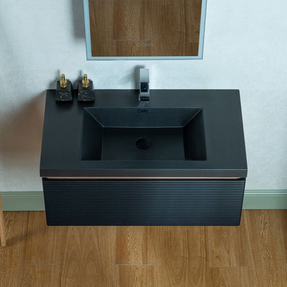 WOODBRIDGE 29-1/2 in. W x 19-5/8 in. D Wall Mounted Floating Multi-layer Engineering Wood Bathroom Vanity with Premium Black Sintered Stone Vanity Top