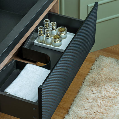 WOODBRIDGE 29-1/2 in. W x 19-5/8 in. D Wall Mounted Floating Multi-layer Engineering Wood Bathroom Vanity with Premium Black Sintered Stone Vanity Top