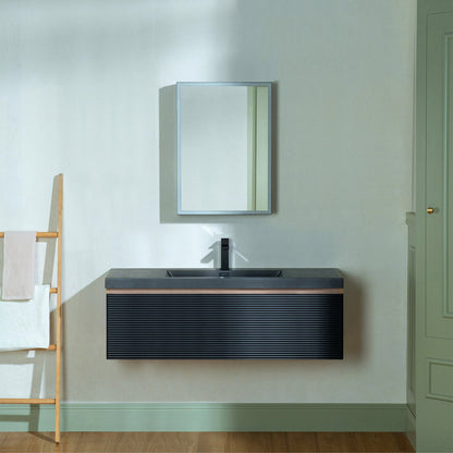 WOODBRIDGE 29-1/2 in. W x 19-5/8 in. D Wall Mounted Floating Multi-layer Engineering Wood Bathroom Vanity with Premium Black Sintered Stone Vanity Top