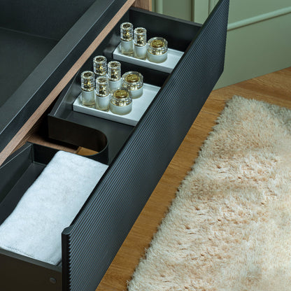WOODBRIDGE 29-1/2 in. W x 19-5/8 in. D Wall Mounted Floating Multi-layer Engineering Wood Bathroom Vanity with Premium Black Sintered Stone Vanity Top