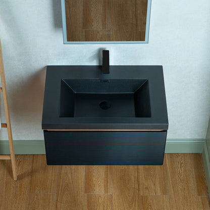 WOODBRIDGE 29-1/2 in. W x 19-5/8 in. D Wall Mounted Floating Multi-layer Engineering Wood Bathroom Vanity with Premium Black Sintered Stone Vanity Top