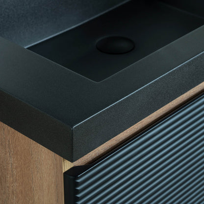 WOODBRIDGE 29-1/2 in. W x 19-5/8 in. D Wall Mounted Floating Multi-layer Engineering Wood Bathroom Vanity with Premium Black Sintered Stone Vanity Top