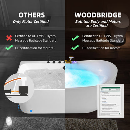 WOODBRIDGE 72" x 35-3/8" Whirlpool and Air Bath Heated Soaking Combination Tub with Adjustable Speed Air Blower and Display Control Panel, Brushed Gold Finish Trim and Drain Kit