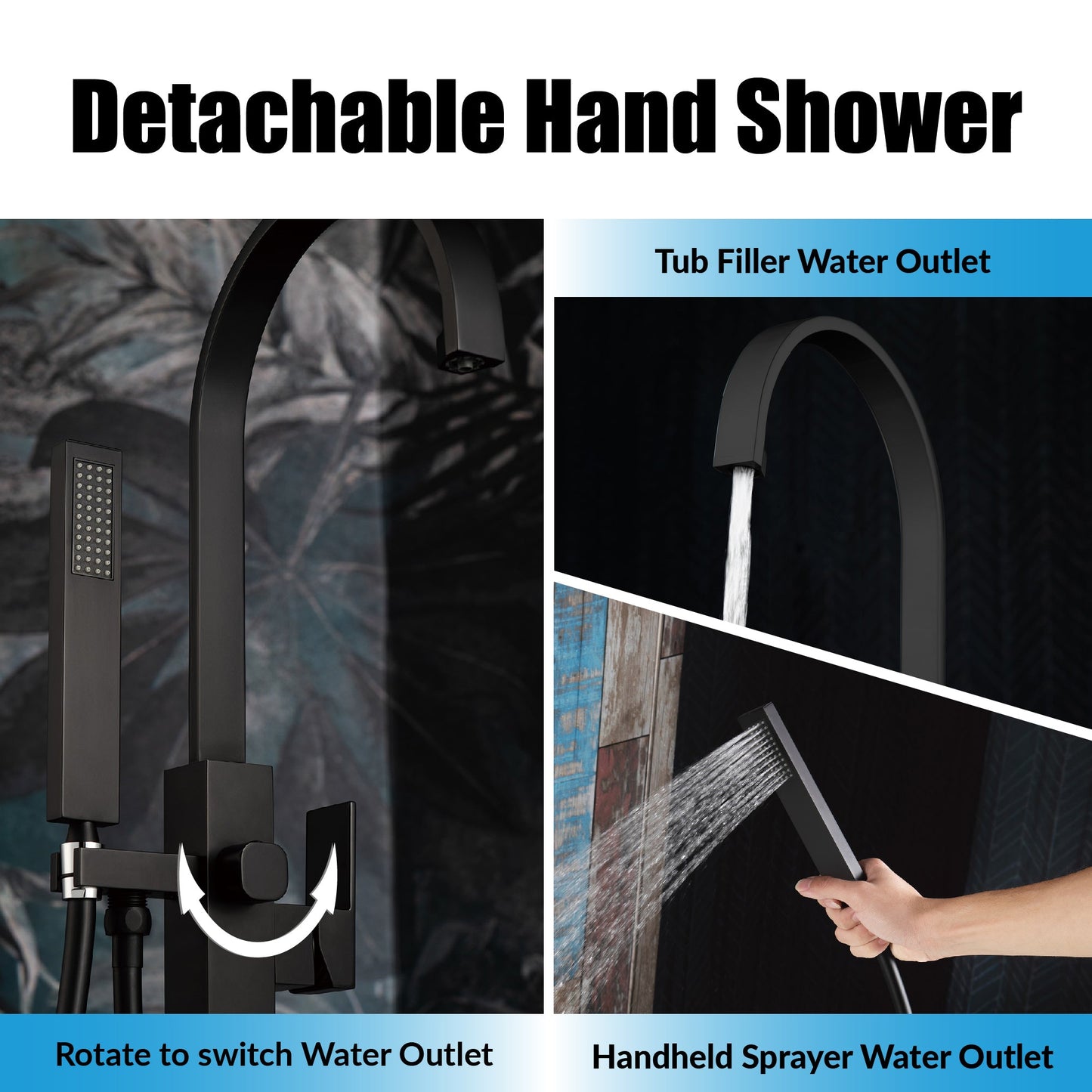 WOODBRIDGE F0060BN Contemporary Single Handle Floor Mount Freestanding Tub Filler Faucet with Hand Shower