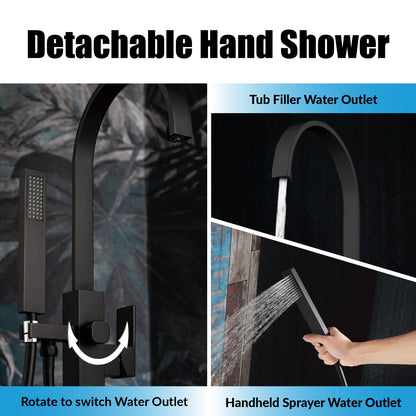 WOODBRIDGE F0060BN Contemporary Single Handle Floor Mount Freestanding Tub Filler Faucet with Hand Shower
