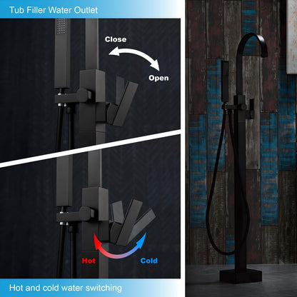 WOODBRIDGE F0060BN Contemporary Single Handle Floor Mount Freestanding Tub Filler Faucet with Hand Shower