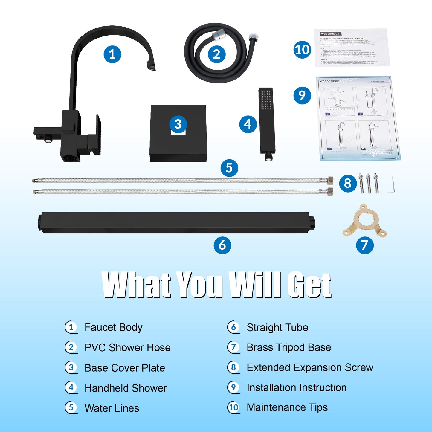 WOODBRIDGE F0060BN Contemporary Single Handle Floor Mount Freestanding Tub Filler Faucet with Hand Shower