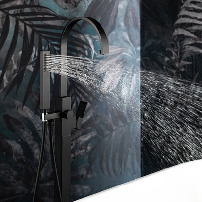 WOODBRIDGE F0060BN Contemporary Single Handle Floor Mount Freestanding Tub Filler Faucet with Hand Shower