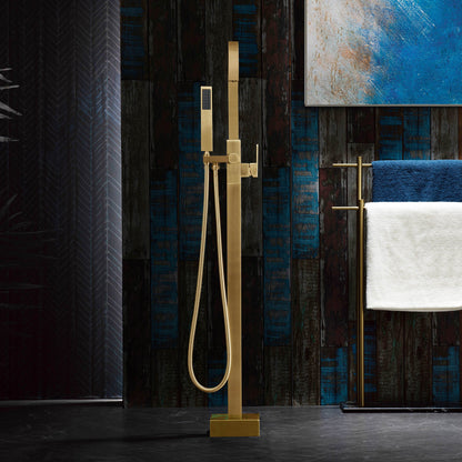 WOODBRIDGE F0060BN Contemporary Single Handle Floor Mount Freestanding Tub Filler Faucet with Hand Shower