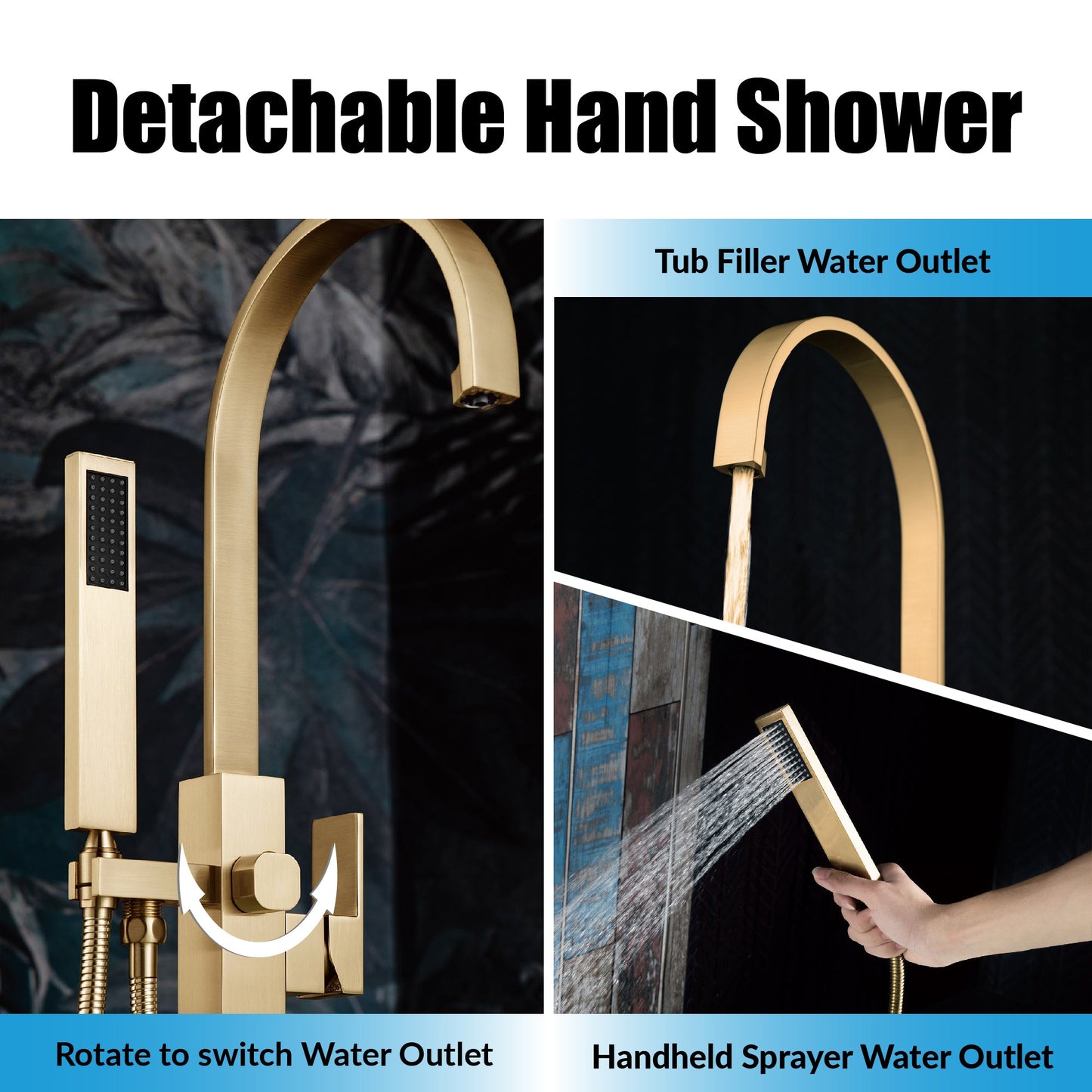 WOODBRIDGE F0060BN Contemporary Single Handle Floor Mount Freestanding Tub Filler Faucet with Hand Shower