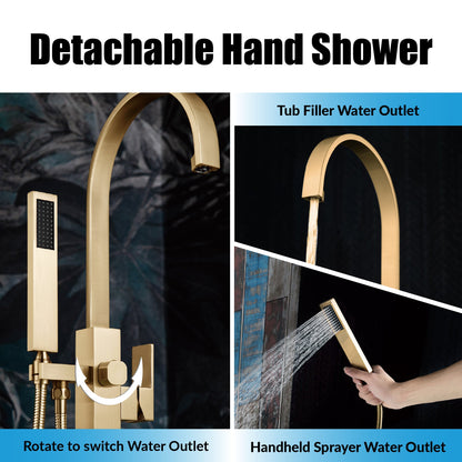WOODBRIDGE F0060BN Contemporary Single Handle Floor Mount Freestanding Tub Filler Faucet with Hand Shower