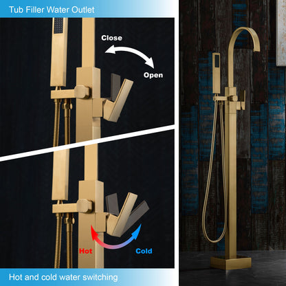 WOODBRIDGE F0060BN Contemporary Single Handle Floor Mount Freestanding Tub Filler Faucet with Hand Shower