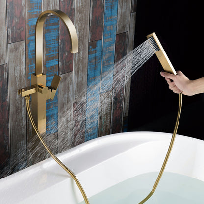 WOODBRIDGE F0060BN Contemporary Single Handle Floor Mount Freestanding Tub Filler Faucet with Hand Shower