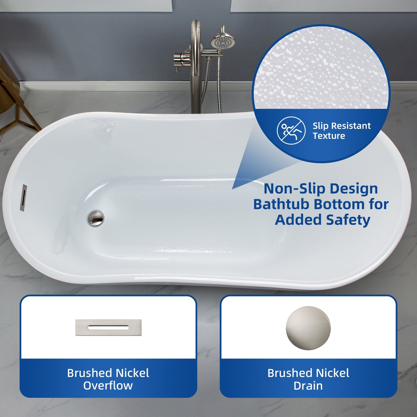 WOODBRIDGE 59" Acrylic Freestanding Bathtub Contemporary Soaking Tub