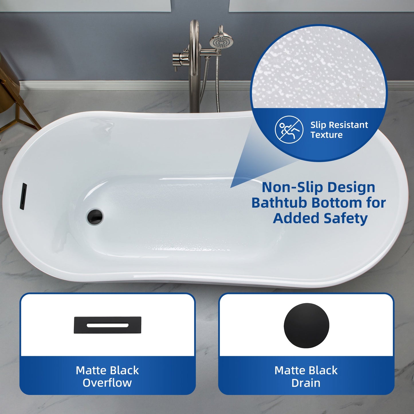 WOODBRIDGE 59" Acrylic Freestanding Bathtub Contemporary Soaking Tub