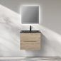 WOODBRIDGE 23-5/8" Wall Mounted Single Basin Vanity – Evita Oak Wood Finish with Black Quartz Sand Composite Top, Floating Design