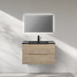 WOODBRIDGE 23-5/8" Wall Mounted Single Basin Vanity – Evita Oak Wood Finish with Black Quartz Sand Composite Top, Floating Design