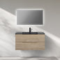 WOODBRIDGE 23-5/8" Wall Mounted Single Basin Vanity – Evita Oak Wood Finish with Black Quartz Sand Composite Top, Floating Design