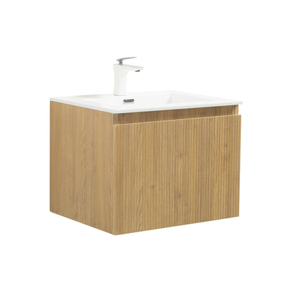 WOODBRIDGE 23-5/8" Wall Mounted Floating Bathroom Vanity in Yellow Oak Wood Finish with White Resin Top and Single Sink