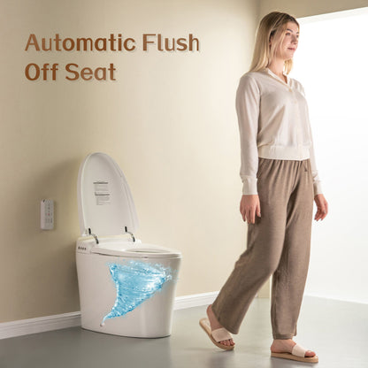 WOODBRIDGE B0970S Smart Bidet Tankless Toilet Elongated One Piece Chair Height, Auto Flush, Foot Sensor Operation, Heated Seat with Integrated Multi Function Remote Control in White