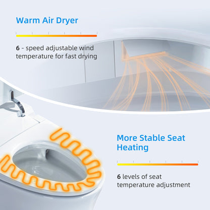 WOODBRIDGE B0970S Smart Bidet Tankless Toilet Elongated One Piece Chair Height, Auto Flush, Foot Sensor Operation, Heated Seat with Integrated Multi Function Remote Control in White