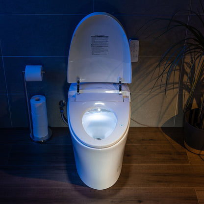 WOODBRIDGE B0970S Smart Bidet Tankless Toilet Elongated One Piece Chair Height, Auto Flush, Foot Sensor Operation, Heated Seat with Integrated Multi Function Remote Control in White