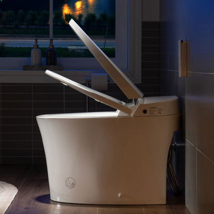 WOODBRIDGE B0970S Smart Bidet Tankless Toilet Elongated One Piece Chair Height, Auto Flush, Foot Sensor Operation, Heated Seat with Integrated Multi Function Remote Control in White