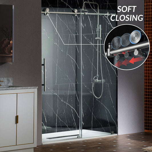 WOODBRIDGE Frameless Sliding Shower Doors with Soft Close System, 56-60" Width x 76"Height with 3/8"(10mm) Clear Tempered Glass