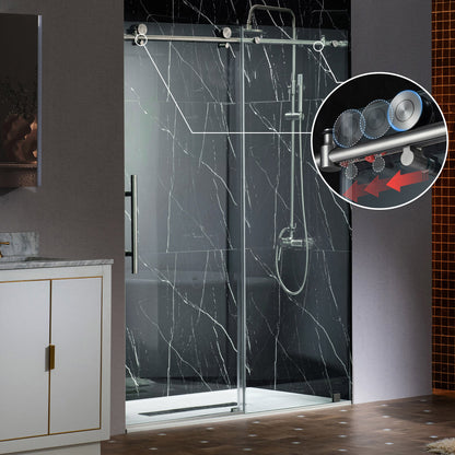 WOODBRIDGE Frameless Sliding Shower Doors with Soft Close System, 56-60" Width x 76"Height with 3/8"(10mm) Clear Tempered Glass