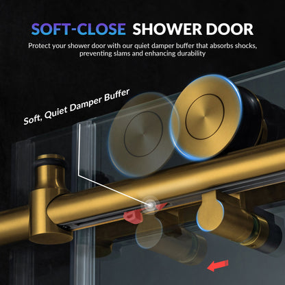 WOODBRIDGE Frameless Sliding Shower Doors with Soft Close System, 56-60" Width x 76"Height with 3/8"(10mm) Clear Tempered Glass