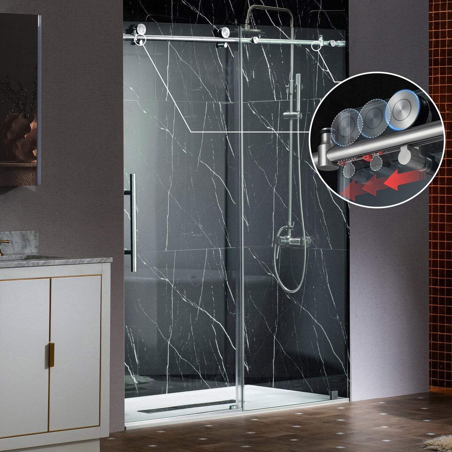WOODBRIDGE Frameless Sliding Shower Doors with Soft Close System, 56-60" Width x 76"Height with 3/8"(10mm) Clear Tempered Glass