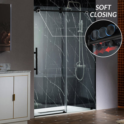 WOODBRIDGE Frameless Sliding Shower Doors with Soft Close System, 56-60" Width x 76"Height with 3/8"(10mm) Clear Tempered Glass