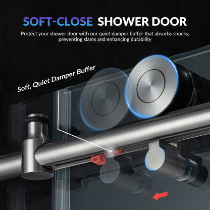 WOODBRIDGE Frameless Single Sliding Shower Doors, 57.5-60" Width x 62"Height with 3/8"(10mm) Clear Tempered Glass, Soft Close System and Explosion-Proof Film