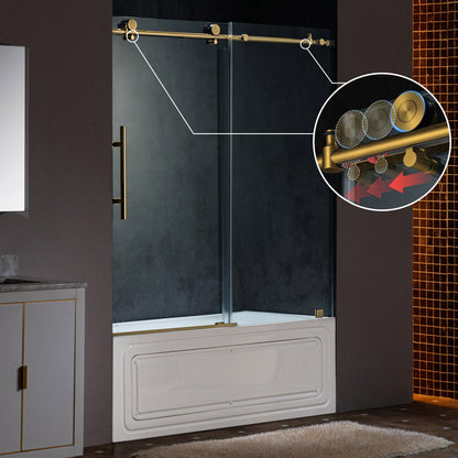 WOODBRIDGE Frameless Single Sliding Shower Doors, 57.5-60" Width x 62"Height with 3/8"(10mm) Clear Tempered Glass, Soft Close System and Explosion-Proof Film