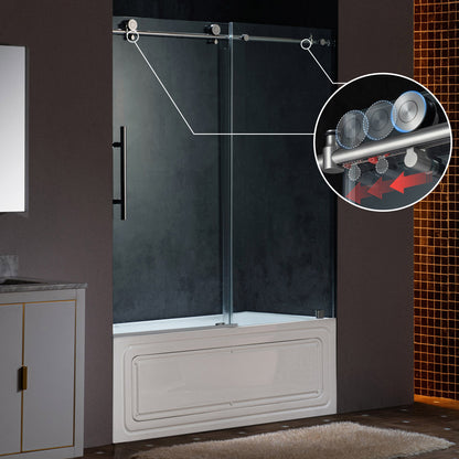 WOODBRIDGE Frameless Single Sliding Shower Doors, 57.5-60" Width x 62"Height with 3/8"(10mm) Clear Tempered Glass, Soft Close System and Explosion-Proof Film