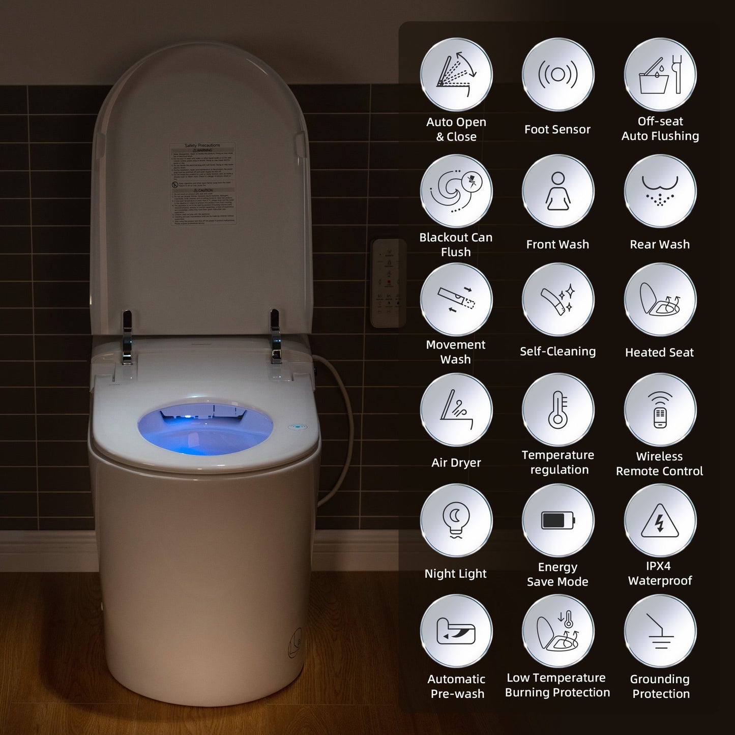 WOODBRIDGE Intelligent Smart Bidet Toilet, Auto Open & Close, Foot Sensor, Auto Quiet Flush, Backup Mechanical Flush, and Advanced Deodorization, White, EBT470