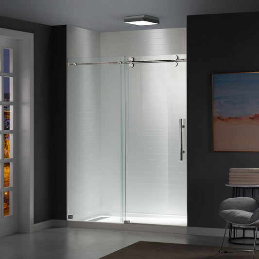 WOODBRIDGE Frameless Shower Doors 56-60" Width x 76"Height with 5/16"(8mm) Clear Tempered Glass, Single Sliding with Side Seal Strips