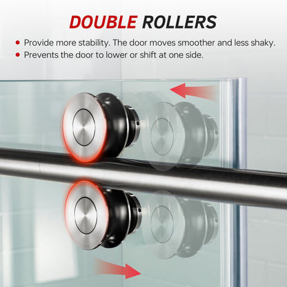 WOODBRIDGE Frameless Bathtub Shower Doors 56-60" Width x 66" Height with 5/16"(8mm) Clear Tempered Glass, Single Sliding with Side Seal Strips