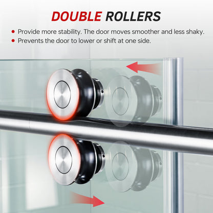 WOODBRIDGE Frameless Bathtub Shower Doors 56-60" Width x 66" Height with 5/16"(8mm) Clear Tempered Glass, Single Sliding with Side Seal Strips
