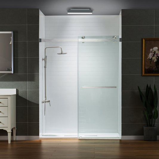 WOODBRIDGE Frameless Shower Doors 56-60" Width x 76" Height with 5/16"(8mm) Clear Tempered Glass, Double Sliding with Side Seal Strips