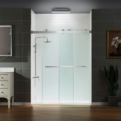 WOODBRIDGE Frameless Shower Doors 56-60" Width x 76" Height with 5/16"(8mm) Clear Tempered Glass, Double Sliding with Side Seal Strips