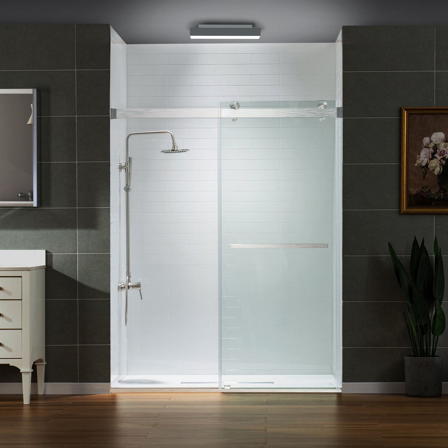 WOODBRIDGE Frameless Shower Doors 56-60" Width x 76" Height with 5/16"(8mm) Clear Tempered Glass, Double Sliding with Side Seal Strips