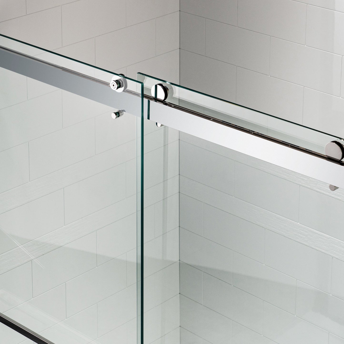 WOODBRIDGE Frameless Shower Doors 56-60" Width x 76" Height with 5/16"(8mm) Clear Tempered Glass, Double Sliding with Side Seal Strips