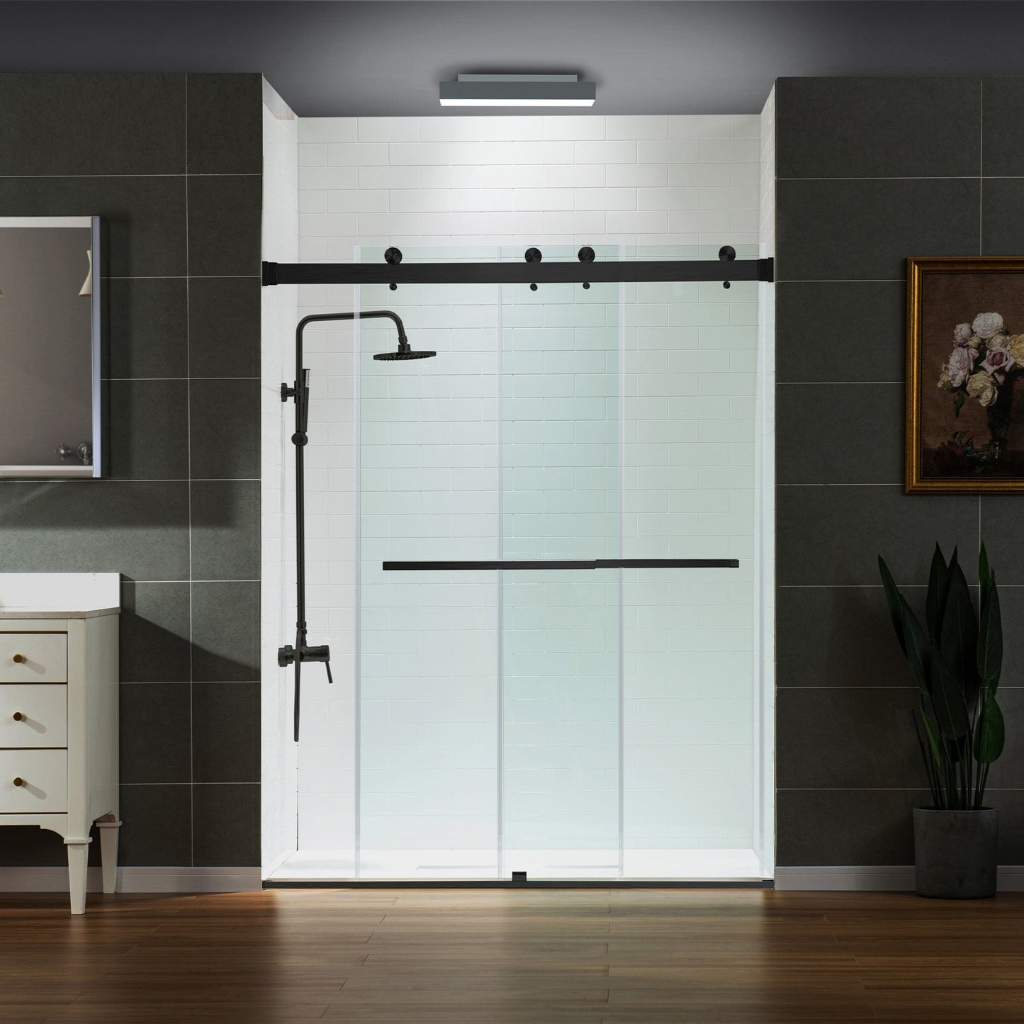 WOODBRIDGE Frameless Shower Doors 56-60" Width x 76" Height with 5/16"(8mm) Clear Tempered Glass, Double Sliding with Side Seal Strips