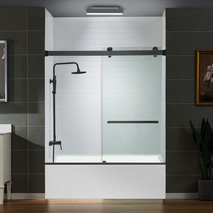 WOODBRIDGE Frameless Bathtub Shower Doors 56-60" Width x 66" Height with 5/16"(8mm) Clear Tempered Glass, Double Sliding with Side Seal Strips